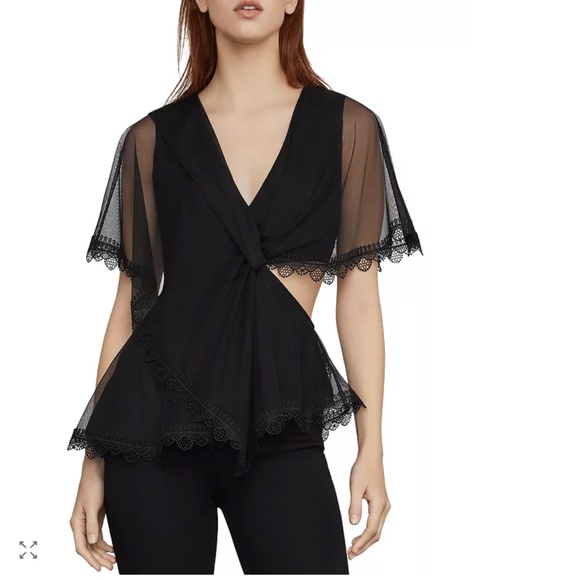 🖤 BCBGMaxAzria Capelet Cutout Tulle Top • Black • Size 6 • NWT - Picture 1 of 9